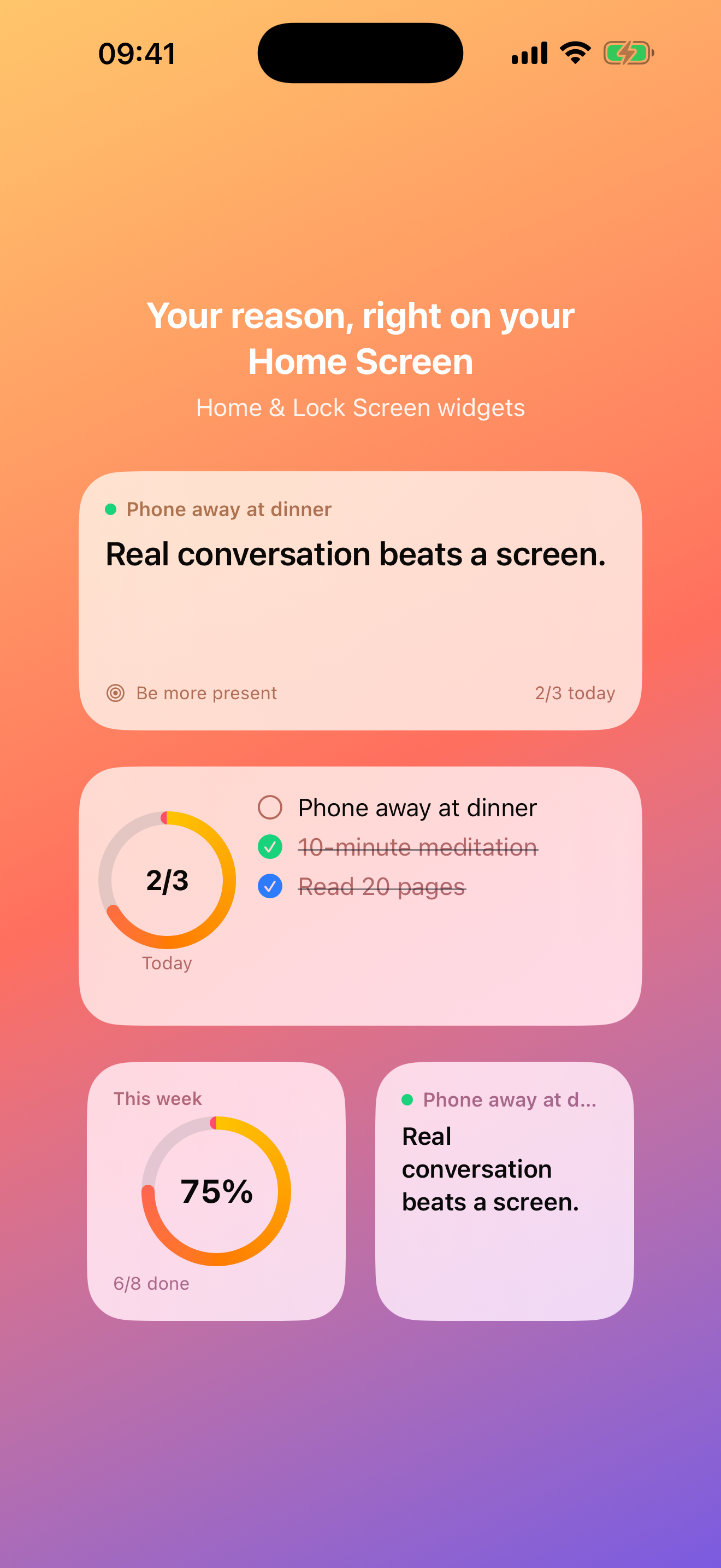 Home Screen widgets showing your reason